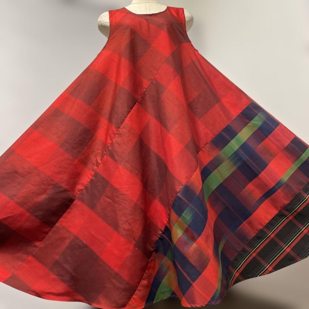 着物ワンピーステントラインマキシ丈《14》紬や大島紬等《7マルキ含む》M〜L