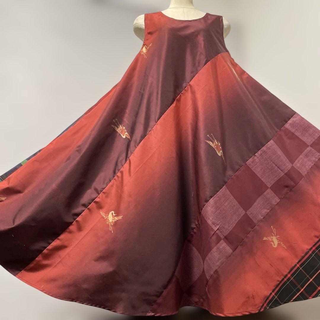 着物ワンピーステントラインマキシ丈《14》紬や大島紬等《7マルキ含む》M〜L