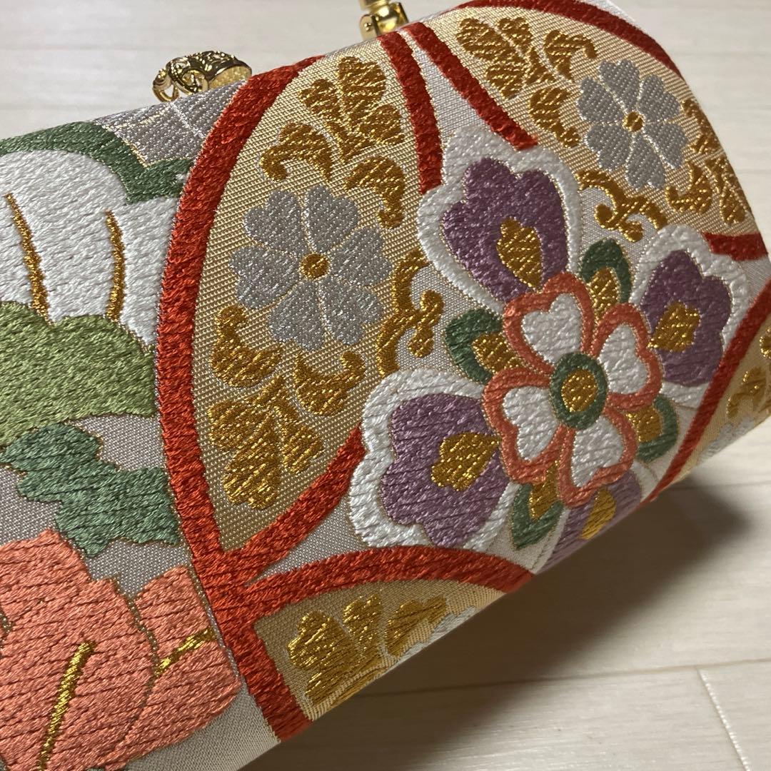 《美品》西陣織　草履バッグセット　厚底　金糸　刺繍　大きめバッグ