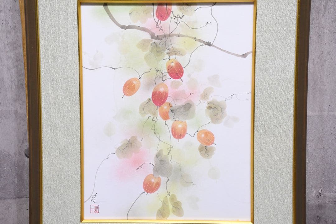 ALK169 佐々木経二 烏瓜 (実) F6号 真作 額装 共箱