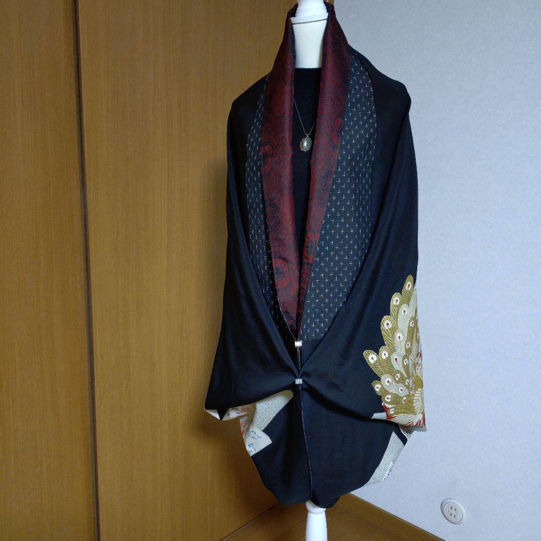 モ*ミ様 【着物リメイク】大判モモンガコート　リバーシブル　3way 　和洋　黒 モ*ミ様 【着物リメイク】大判モモンガコート リバーシブル 3way 和洋