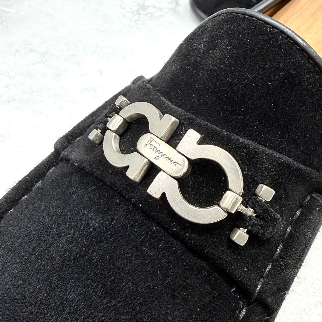 フェラガモ メンズ ローファー 28cm ガンチーニ スエード ブラック 黒