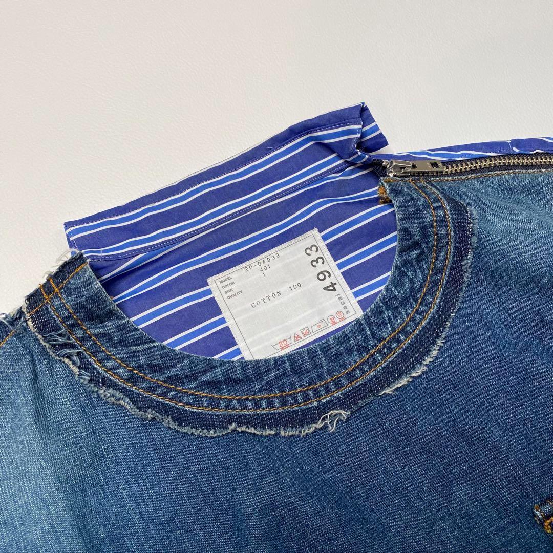 希少 sacai サカイ デニム シャツ ドッキング 変形 ブラウス ストライプ