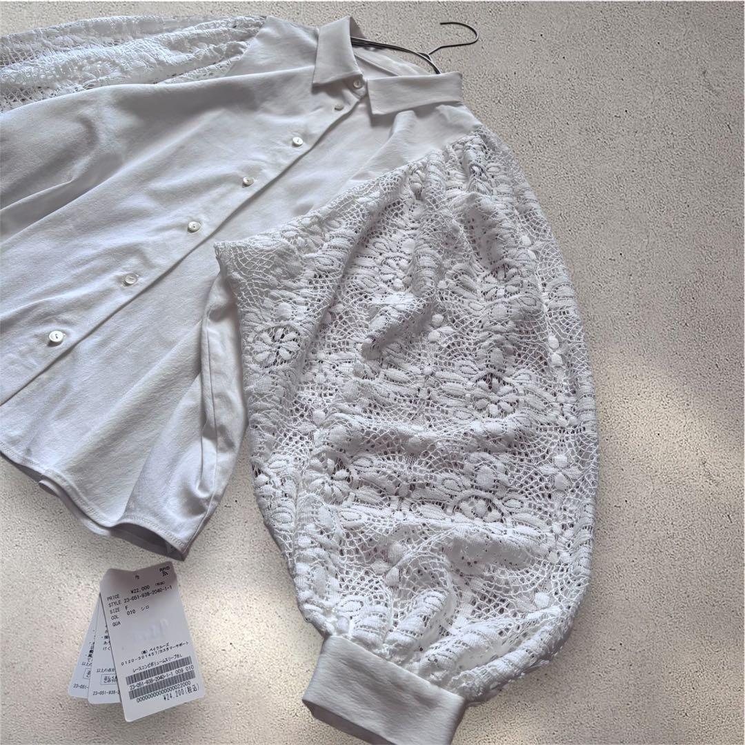 新品 VERMEIL par iena レースコンビ ボリュームスリーブブラウス