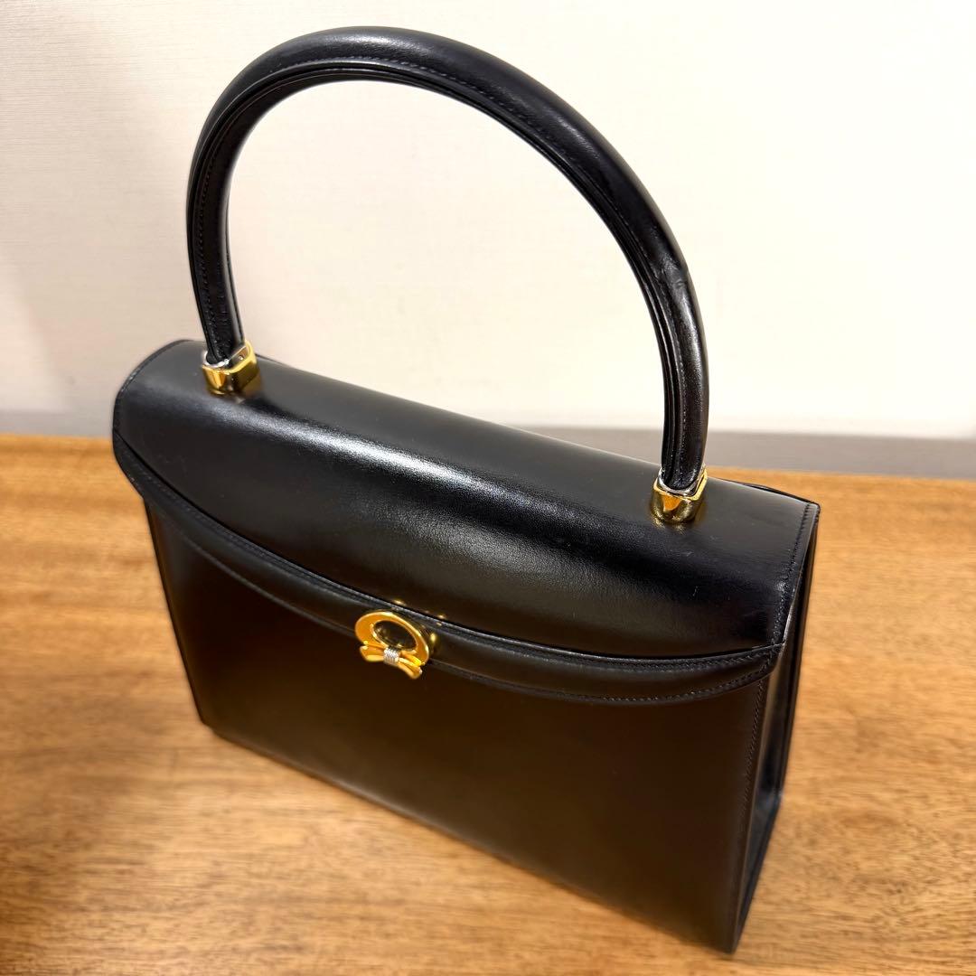 美品 箱付 定12万 銀座 和光 WAKO 極上 カーフレザー ハンドバッグ 黒