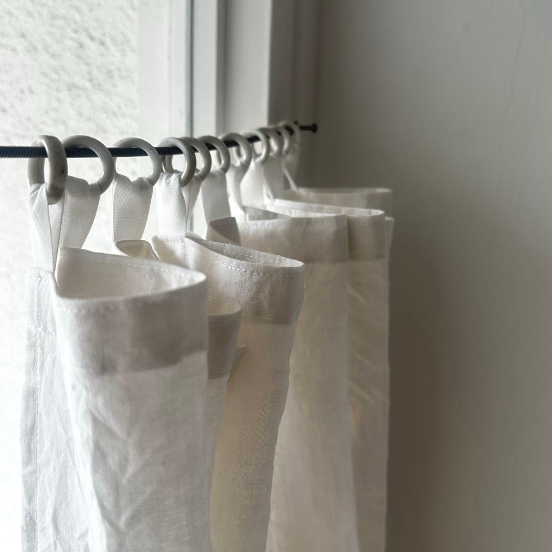 古道具/大判白磁リングの古布カーテン　幅165㎝×丈200㎝ 和紙100％ カーテン kami 白茶（厚地） - ナチュラルカーテン madomo