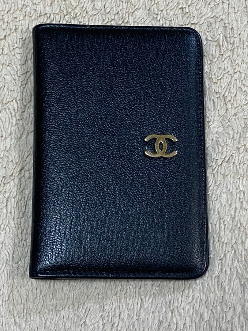 シャネル 黒 ミニ手帳カバー 名刺入れ アドレス帳 CHANEL シャネル 手帳カバー ミニ ブラック レザー アドレス帳 k544