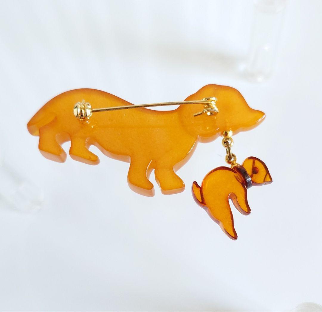 ヴィンテージ ブローチ バルト海琥珀 アンバー2種 ダックスフンド 親子