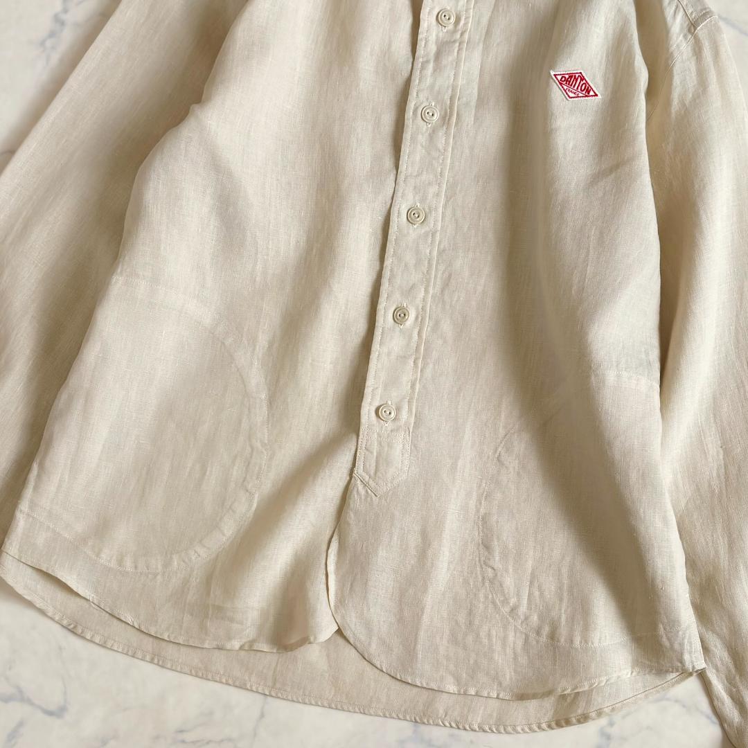 極美品♪ダントン リネンシャツ 長袖 麻100% バンドカラーベージュ fu7