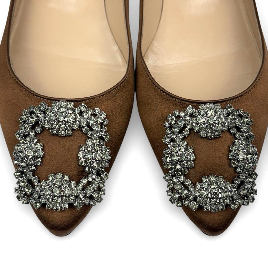 美品】マノロブラニク ハンギシ 36 23cm ブラウン サテン パンプス