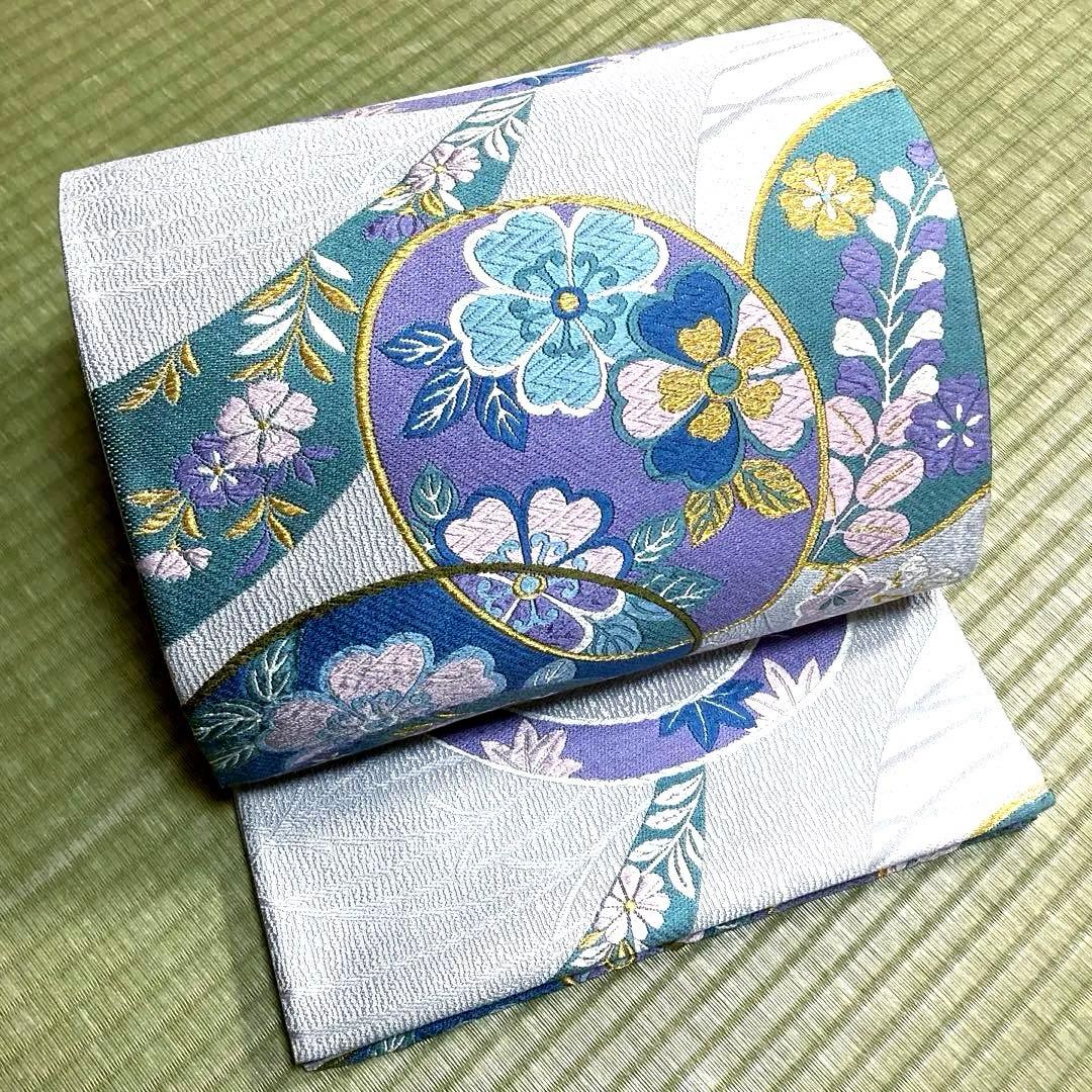 専用ページ　正絹　袋帯　【辻ヶ花】 鈴乃屋謹製 辻が花 纐纈 膨れ織り 金糸 銀糸 袋帯 振袖 正絹 紺 紫 650