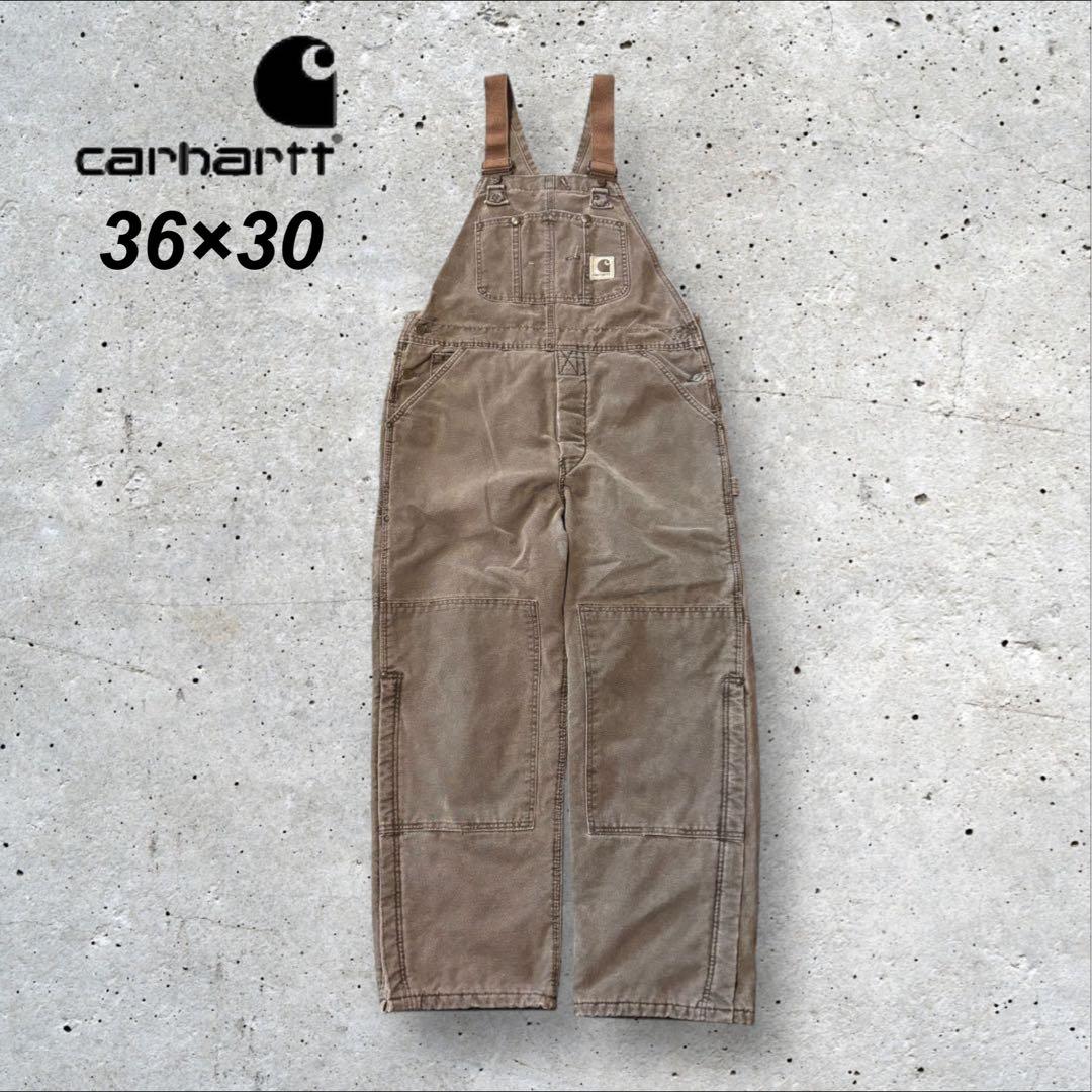 〈カーハート〉オーバーオール　36×30 茶色　ダブルニー　裏地キルティング　j 70s USA製 carharttカーハート 山ポケ キルティングライナー ダック地