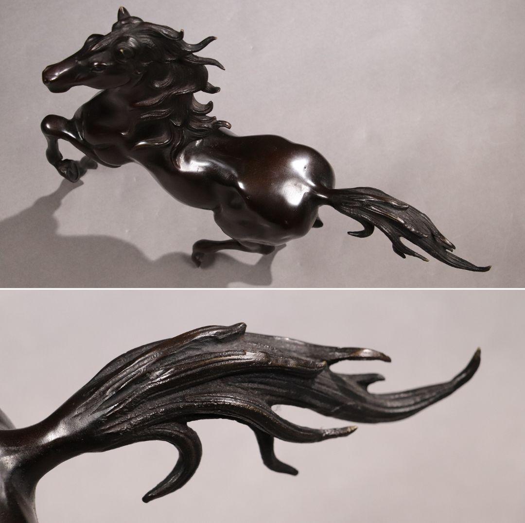 M460 高岡銅器 鋳銅製 村田宏作「征馬」置物 共箱 / 軍馬彫刻銅像