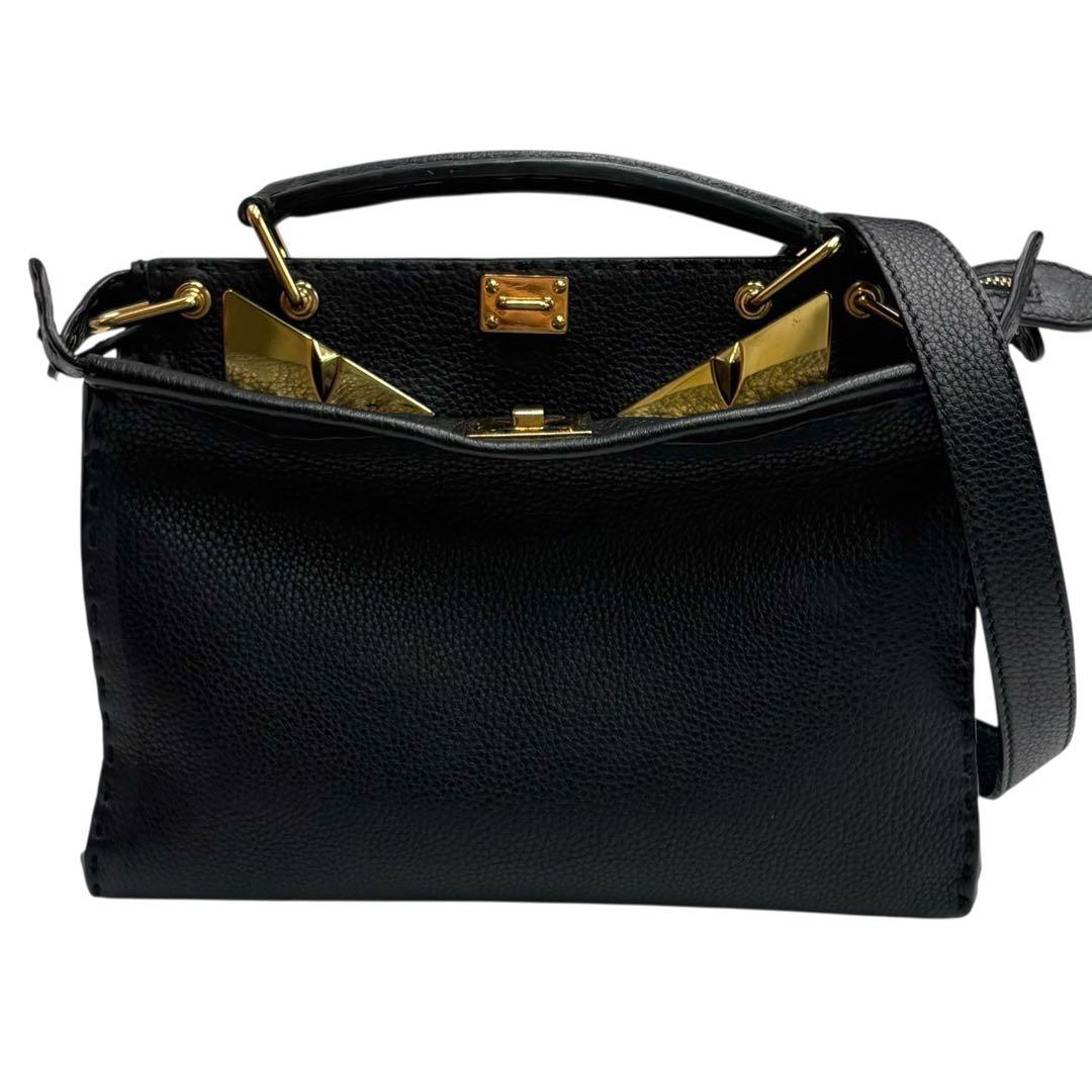 6324 美品 フェンディ ピーカブー モンスターアイ 2wayハンドバッグ 黒