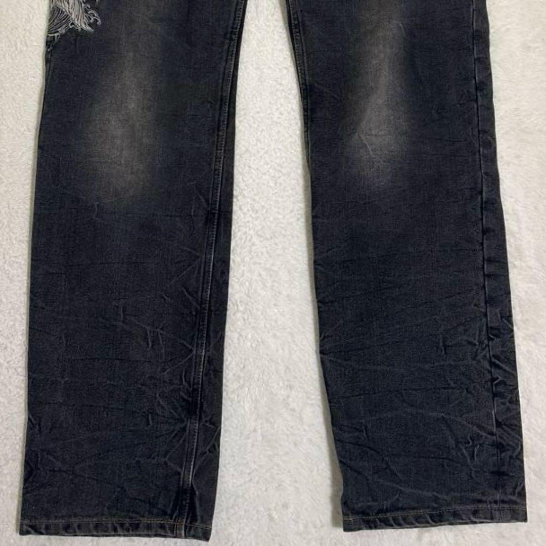 絡繰魂 Karakuri ブラックデニム W32 鯉刺繍 シルバー 5連ポケット www