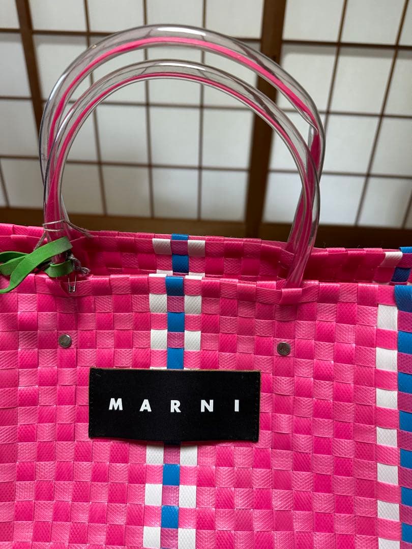 新品未使用タグ付MARNI ピンク チェック柄 かごバッグ