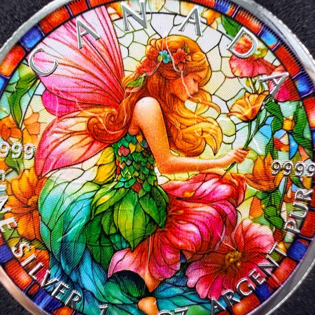 メイプルリーフ 銀貨 カラー ステンドグラスフェアリー -花を司る妖精- 1oz