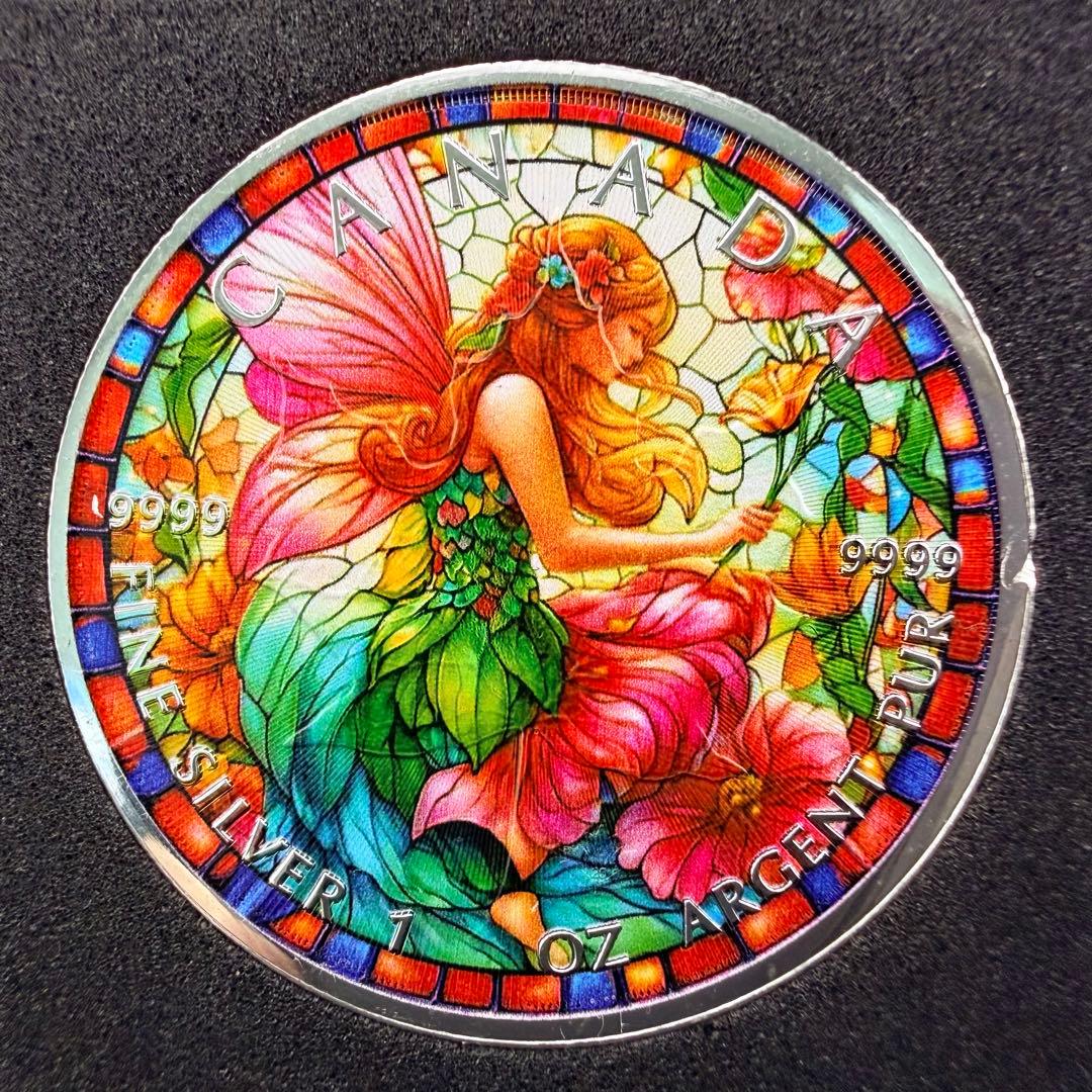 メイプルリーフ 銀貨 カラー ステンドグラスフェアリー -花を司る妖精- 1oz