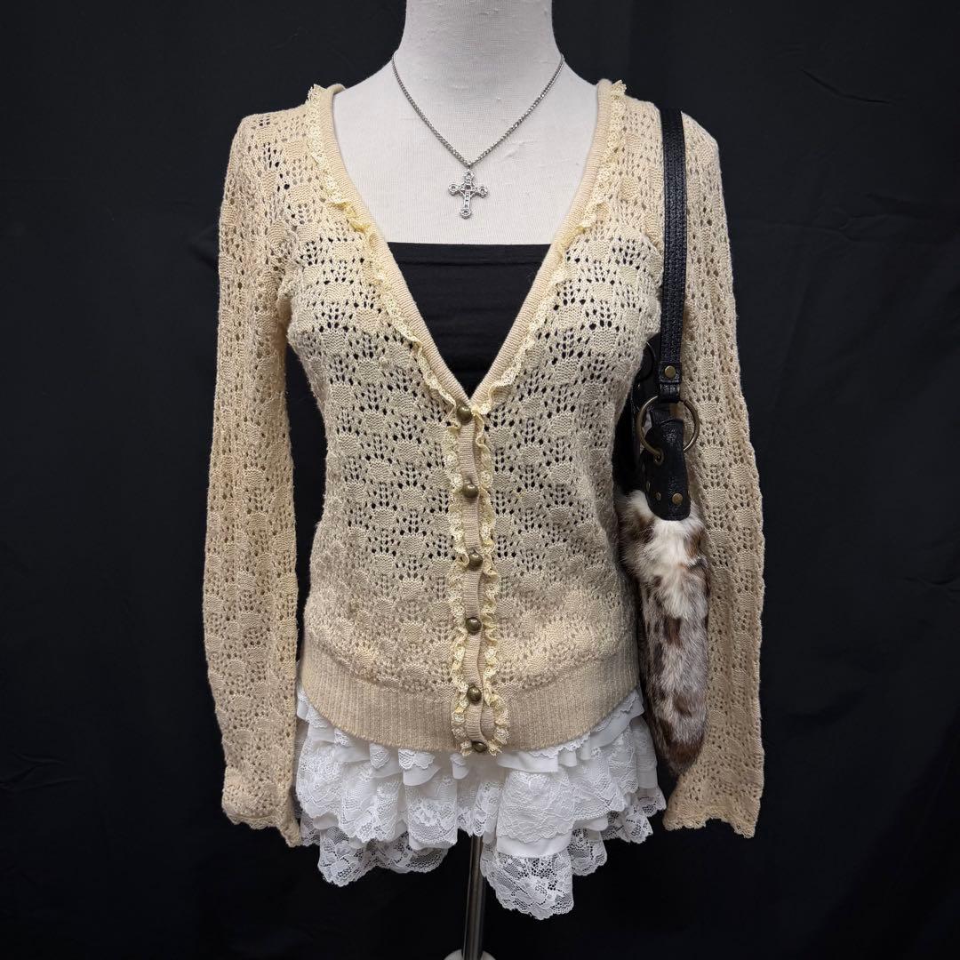 archive y2kフェアリーグランジ レース カーディガン ニット 森ガール