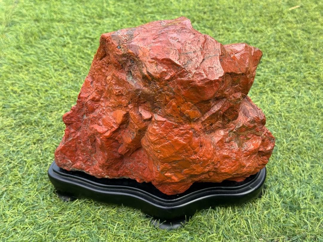 大型 佐渡 赤玉石 赤石 鑑賞石 水石 盆石 錦紅石 錦石天然石 黒色台座