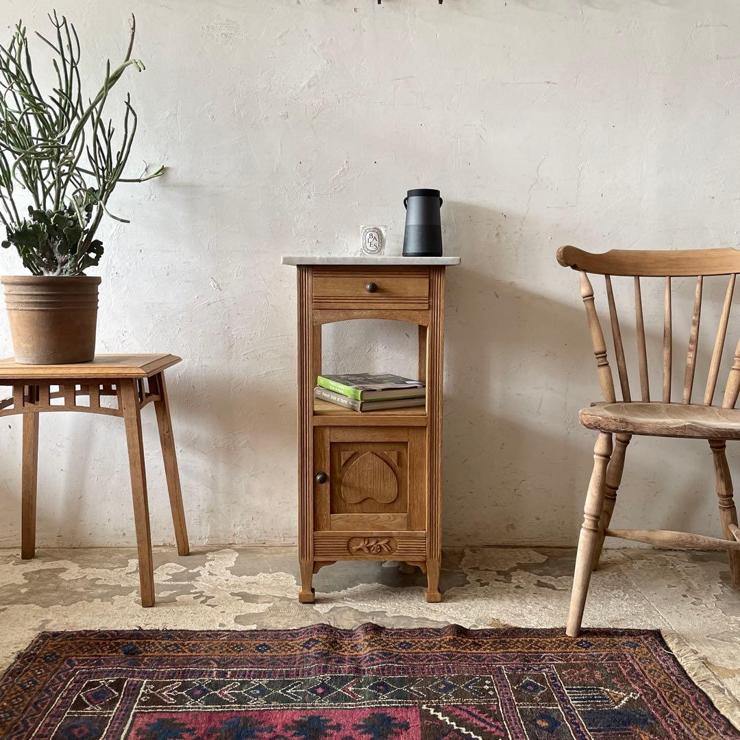 ビンテージ 大理石ドロワーサイドテーブル ベッドサイド 剥離