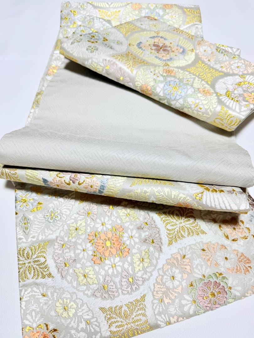 高級 袋帯 正絹 六通柄 総唐織 ホワイト 七宝柄 訪問着 留袖 約70万円