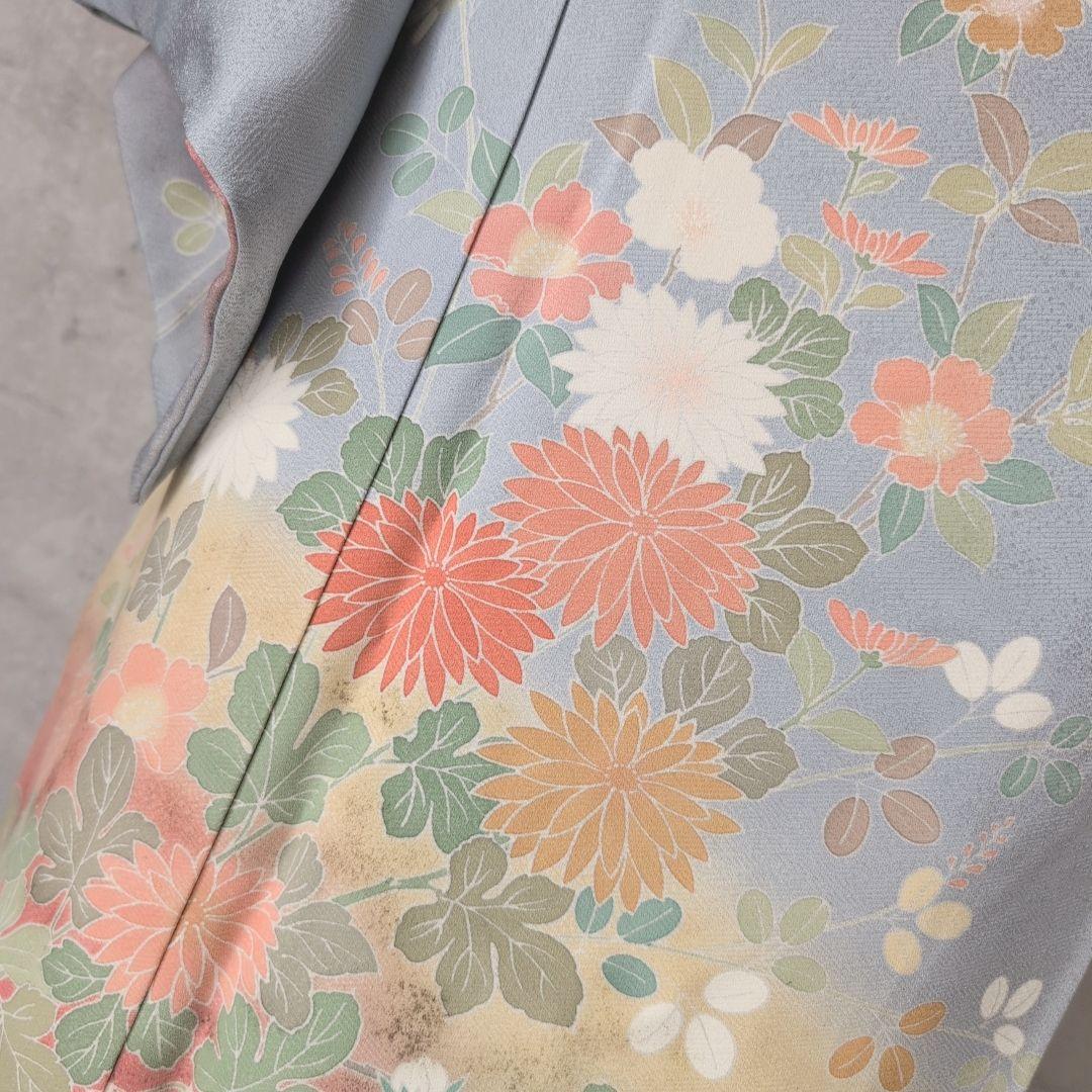 訪問着 フルセット 着物 正絹 友禅 トールサイズ 花 清楚 青 F8 - メルカリ