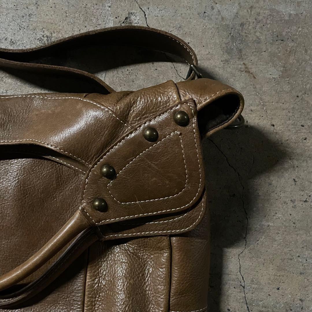 Y2K グランジ スタッズ 本革レザー ショルダーバッグ アーカイブ