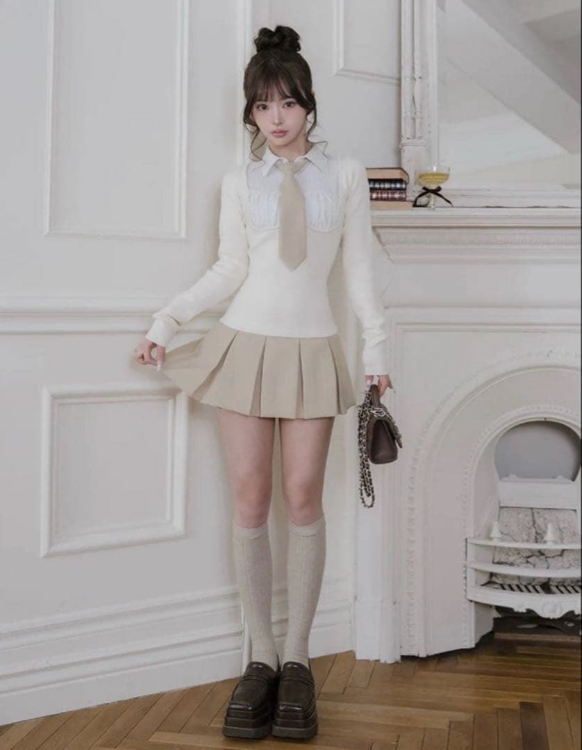 darich ダーリッチ ネクタイシャツドッキングニットミニワンピース