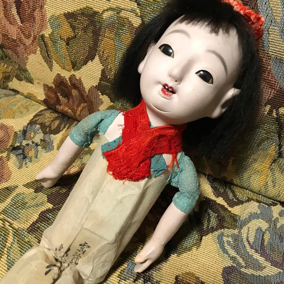 市松人形 小さい 6号 大正時代 女の子 江戸縮緬着物