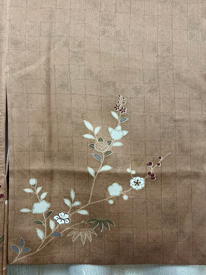 美品 訪問着 ブラウン S S サイズ 金刺繍 松竹梅 椿 美品 パール加工