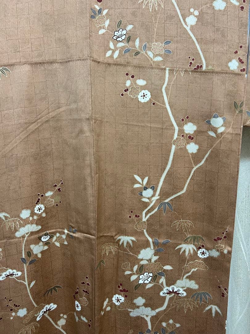 美品 訪問着 ブラウン S S サイズ 金刺繍 松竹梅 椿 美品 パール加工