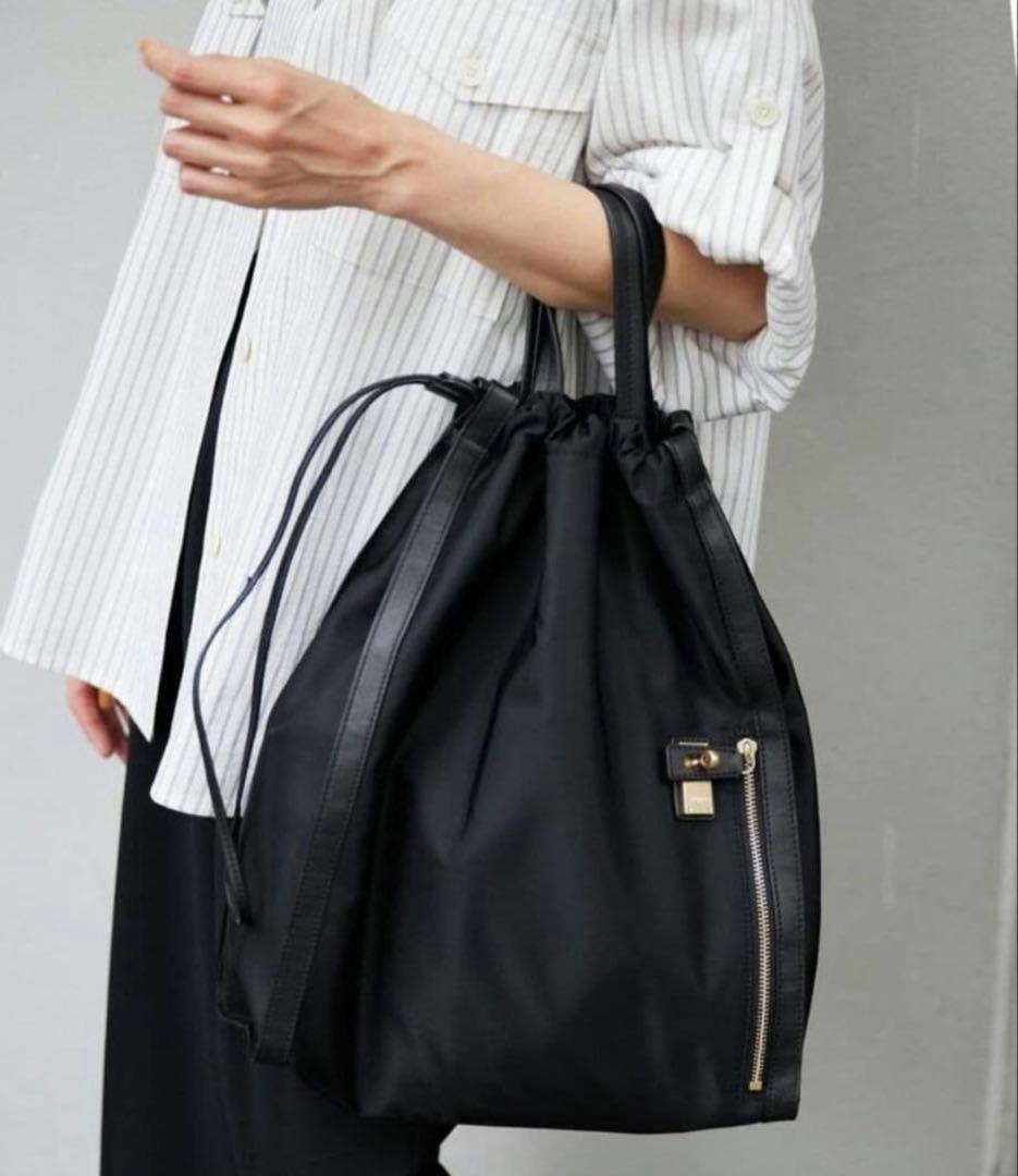 美品 ORSETTO オルセット ナイロンサイドジップトートバッグ 2way 黒