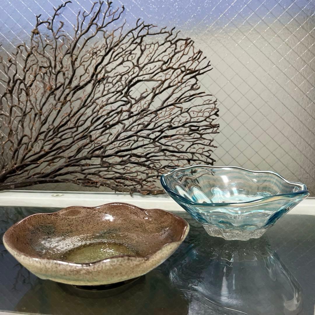 骨董 琉球ガラス 工芸ガラス 現代の名工 稲嶺盛吉 3色泡ガラス 小鉢