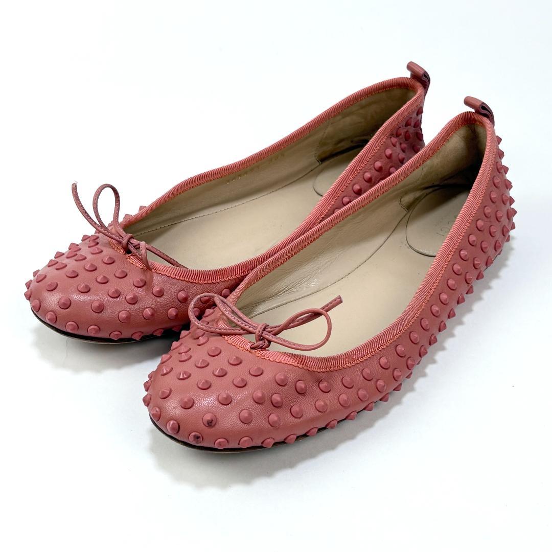 GUCCI イタリア製 ナッパレザー スタッズ バレエシューズ 38.5 ピンク