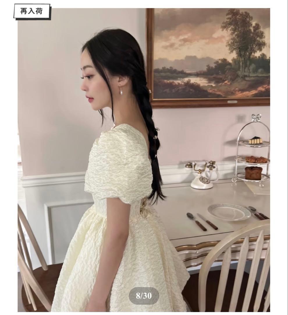 treat ürself】バルーンフラワー ジャカード ワンピース イエロー