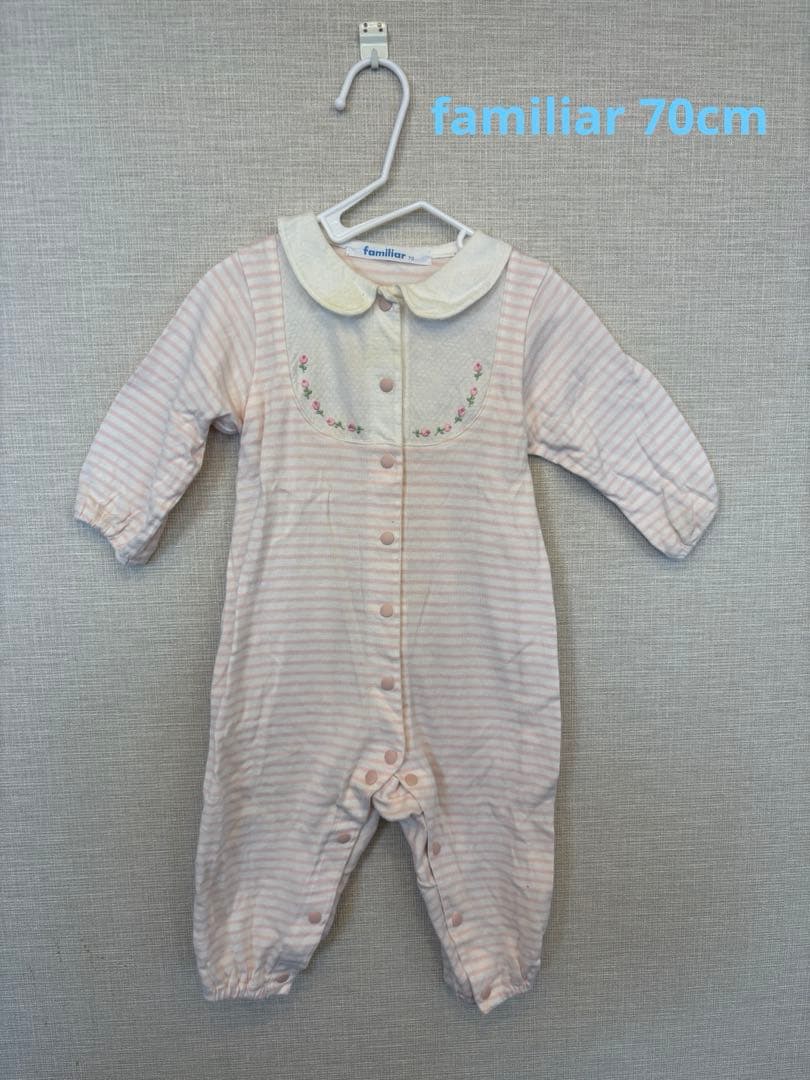 familiar 襟付きストライプロンパース 70 - メルカリ