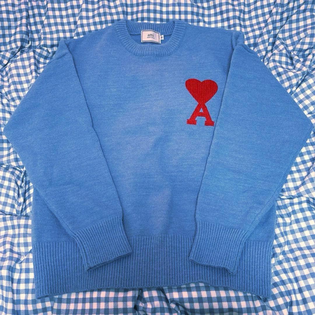 翌日発送 AMI PARIS アミパリス セーター ニット 水色 青 - メルカリ