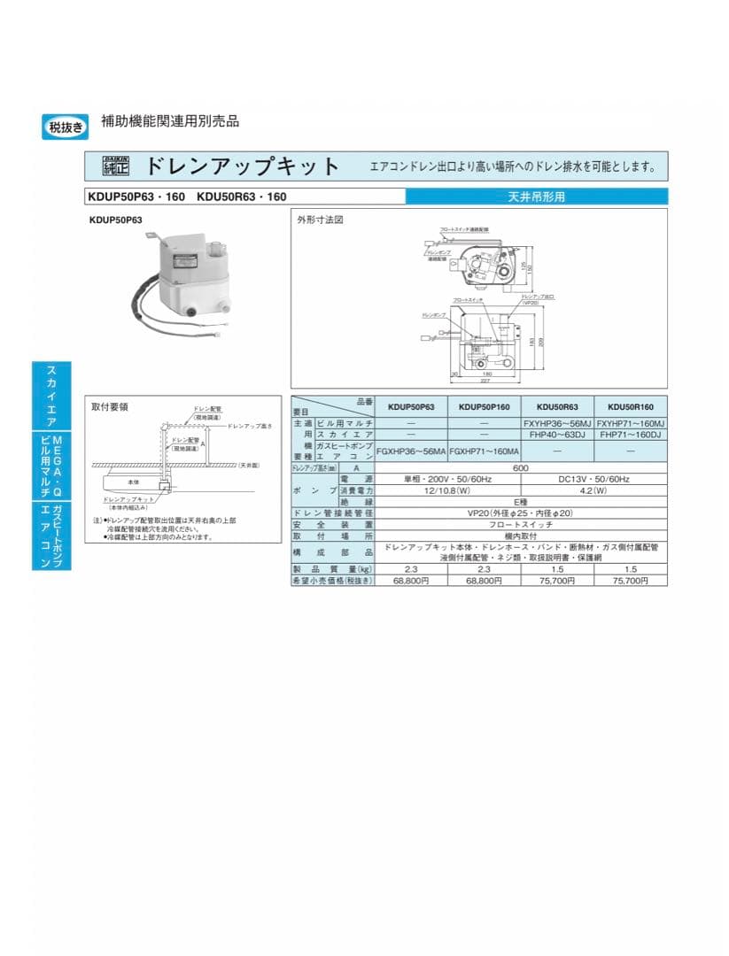 全国送料無料！ダイキン純正ドレンアップキットKDU50R160【新品未開封