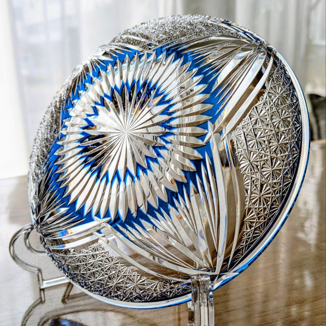 江戸切子 カガミクリスタル 飾り皿 ෆ根本幸雄 作品ෆ 【未使用・美品