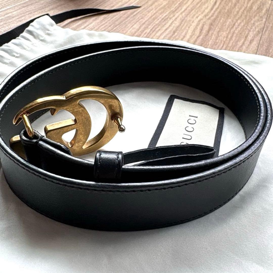 美品】GUCCI ベルトレディース ダブルジー マーモント75/30 ブラック