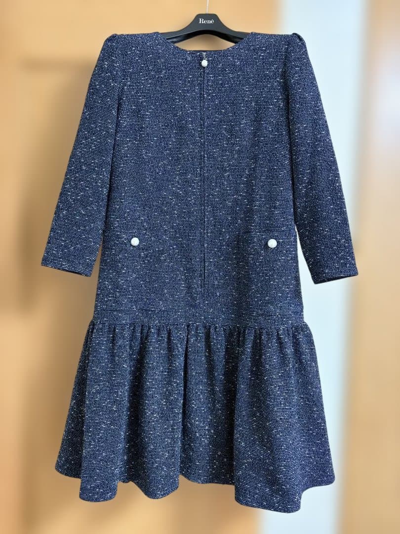 最終値下 ルネ ツイード ワンピース 34 ネイビー - メルカリ