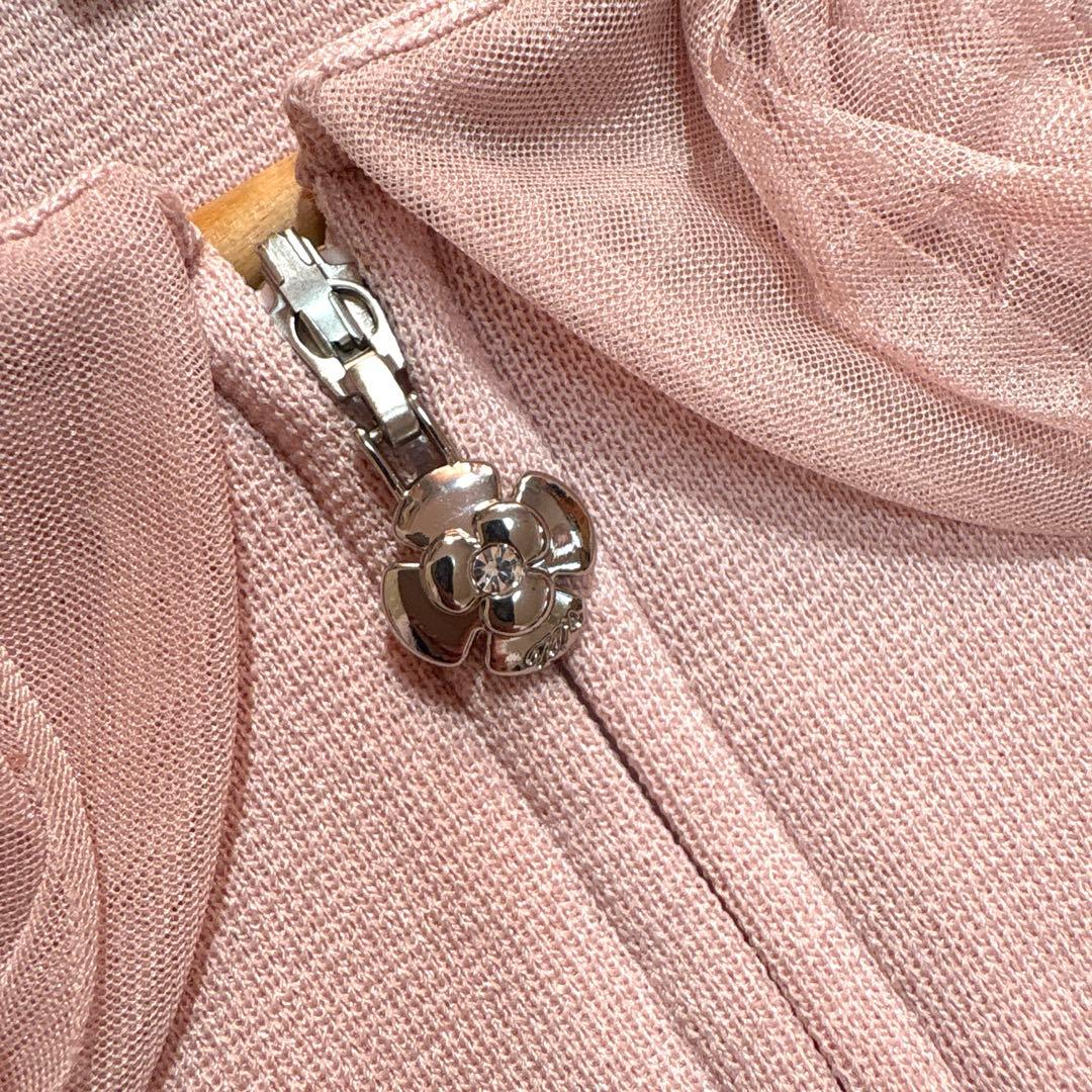 エムズグレイシー2025 フラワー衿ジップニットカーディガン 38 ピンク