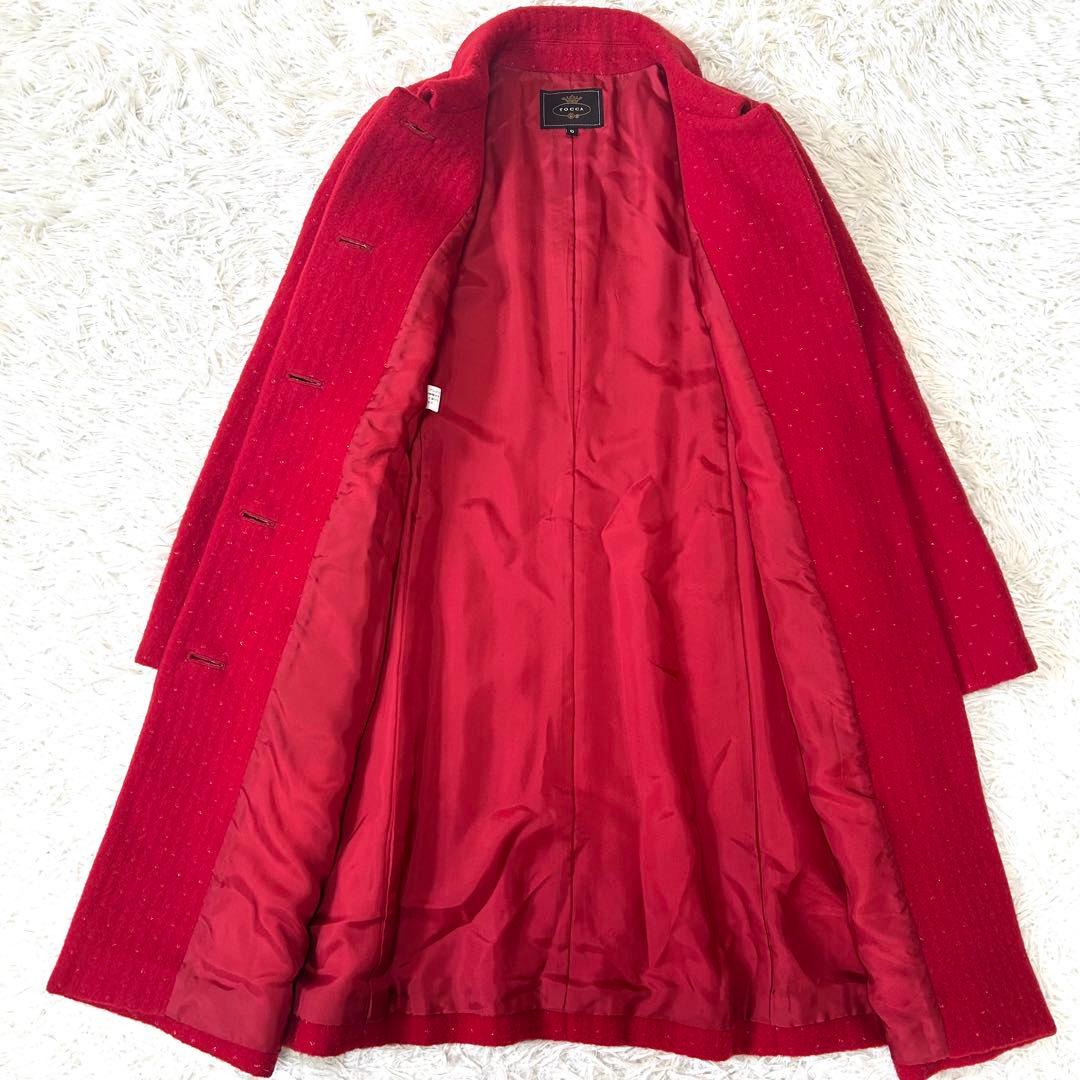 TOCCA 赤 アンゴラブレンドロングコート 丸襟 ウール ボタン ラメ 0/S