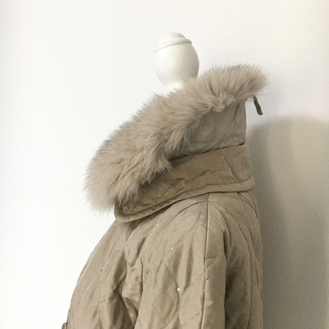 美品 LEONARD レオナール シルク スパンコール 中綿 ファー コート