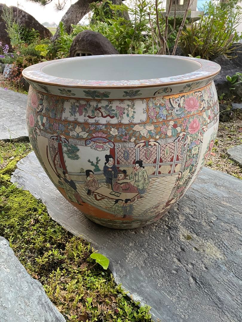 乾隆年製 水鉢 大型 睡蓮鉢 中国 金魚鉢 壺 骨董 - メルカリ