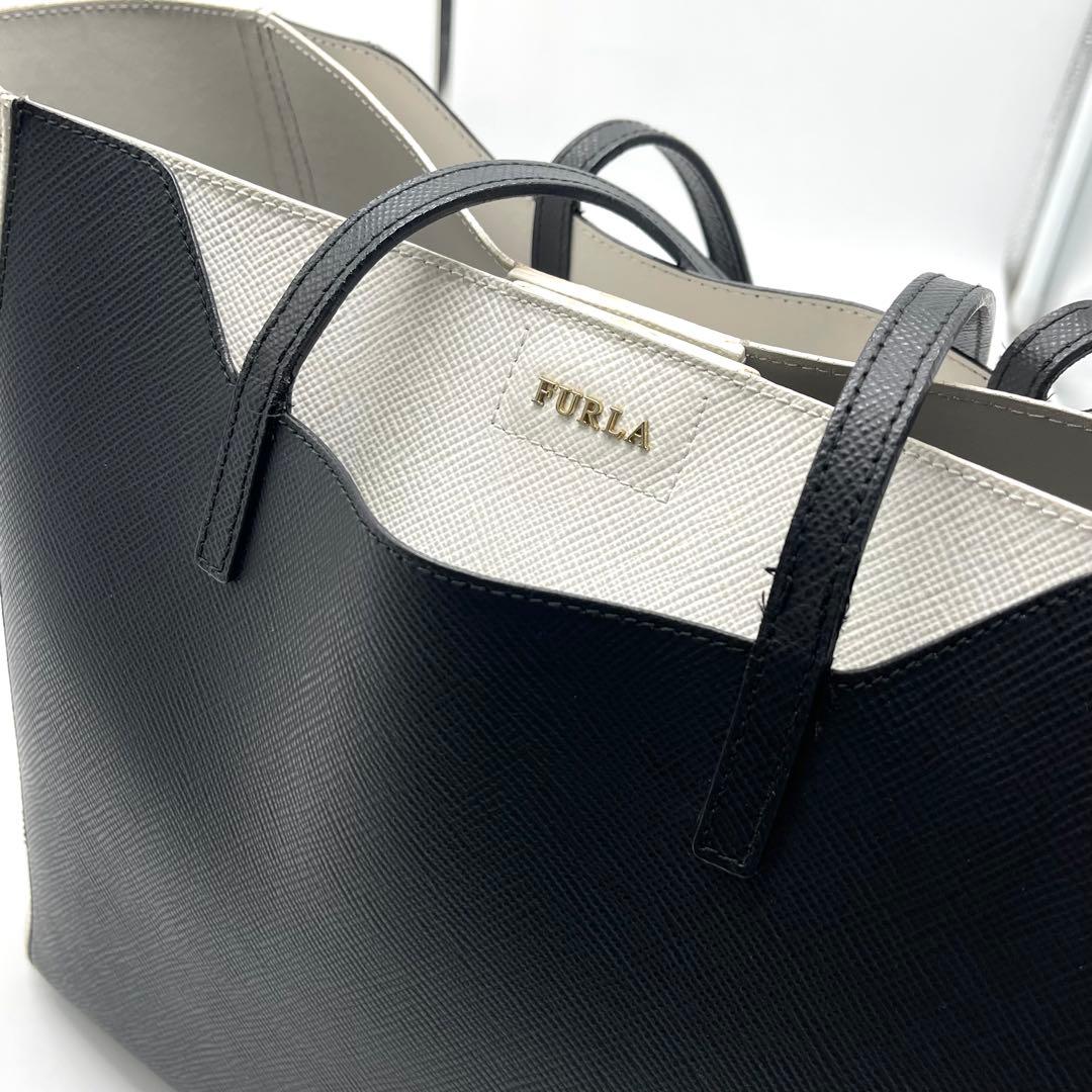 美品FURLA トートバッグ ファンタジア黒/白バイカラー