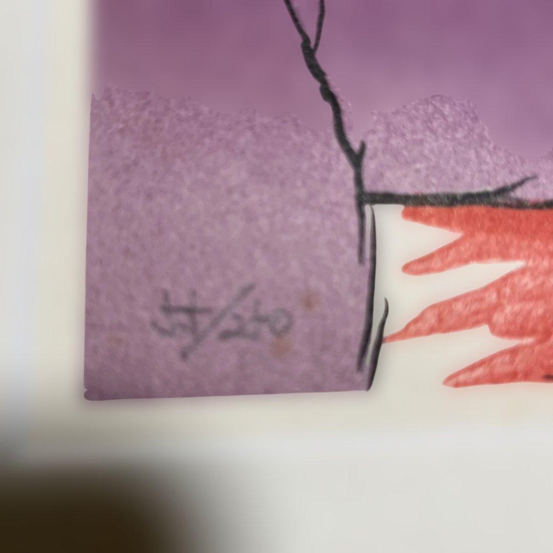 日本画 女性の横顔 紫とオレンジ