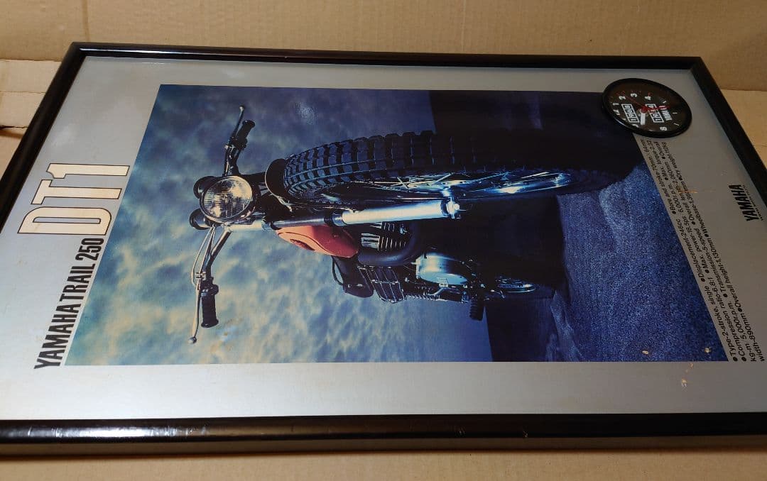 ヤマハ 250 DT1 木製パネルポスター時計付き 希少 レトロ 当時物