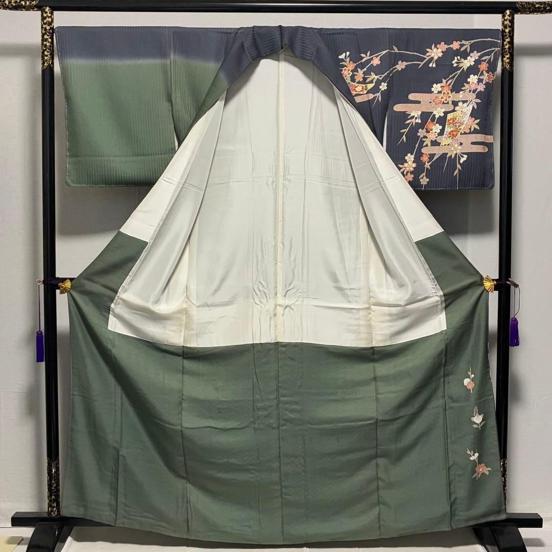 D233 訪問着 枝垂れ桜 金彩 正絹 着物 袷 しつけ糸付き未使用極美品